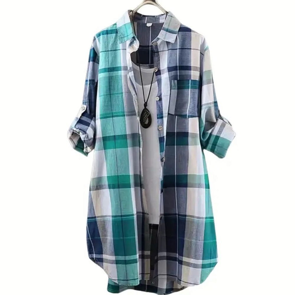 Plaid Button Down Shirt - Blue and Green